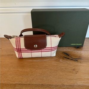 Longchamp Le Pliage Torchon Pouch red white canvas